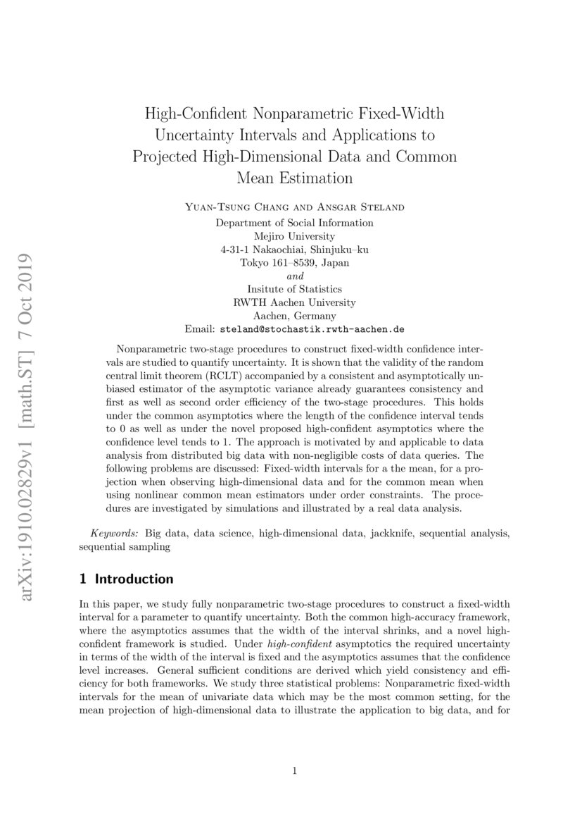 HighConfident Nonparametric FixedWidth Uncertainty Intervals and Applications to Projected