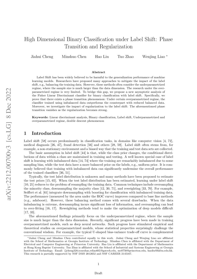 High Dimensional Binary Classification under Label Shift: Phase ...