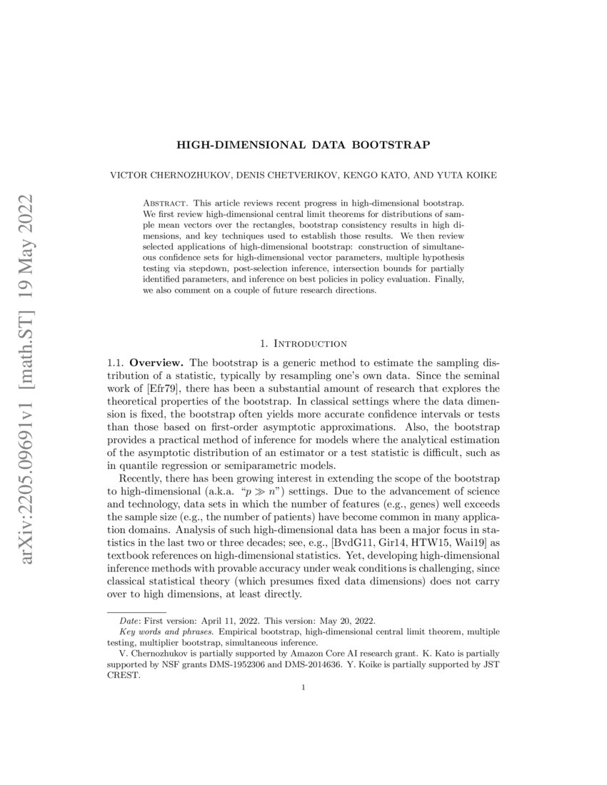 Highdimensional Data Bootstrap DeepAI