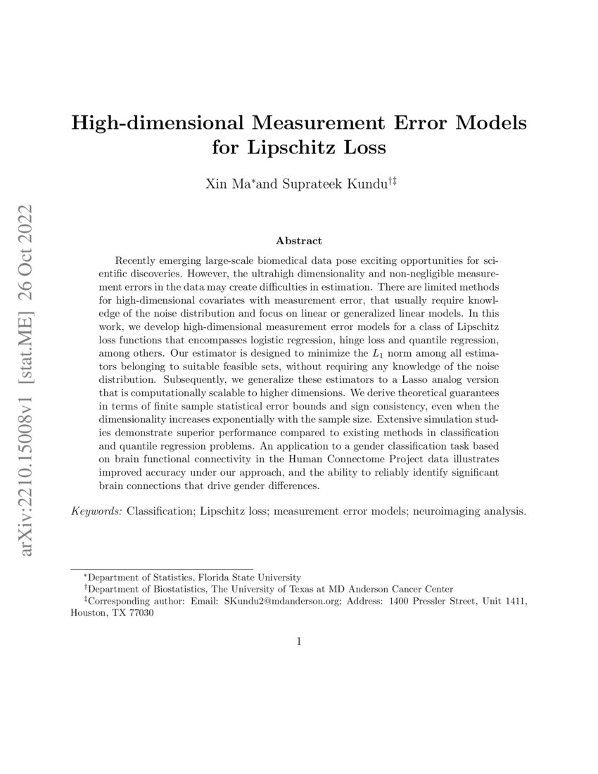 Highdimensional Measurement Error Models for Lipschitz Loss DeepAI