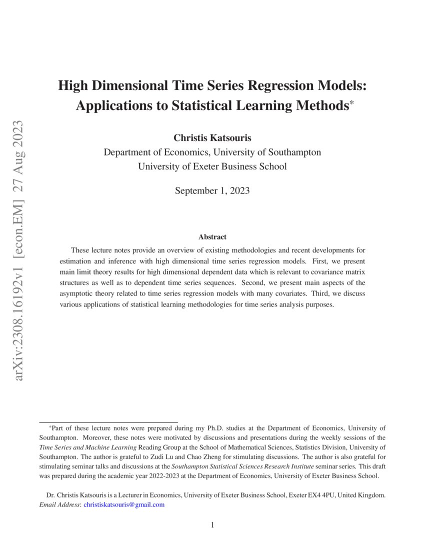 High Dimensional Time Series Regression Models Applications to