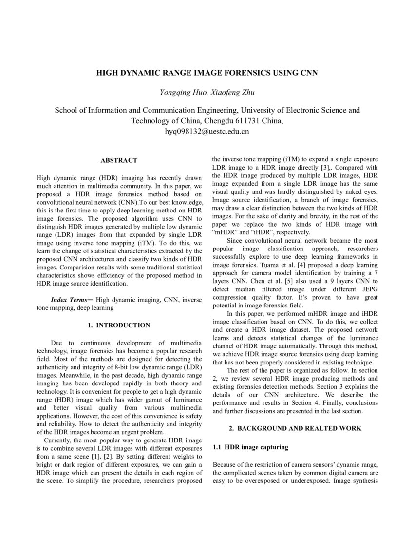 High dynamic range image forensics using cnn DeepAI