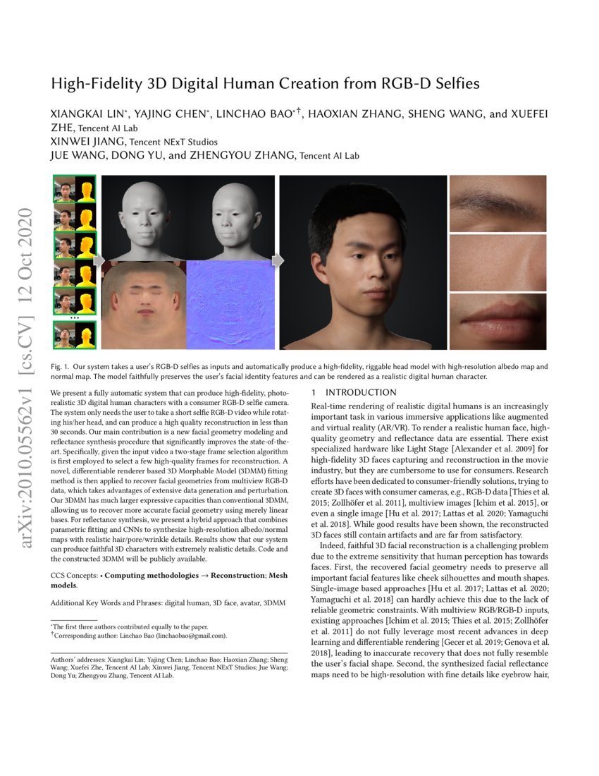High-Fidelity 3D Digital Human Creation from RGB-D Selfies | DeepAI