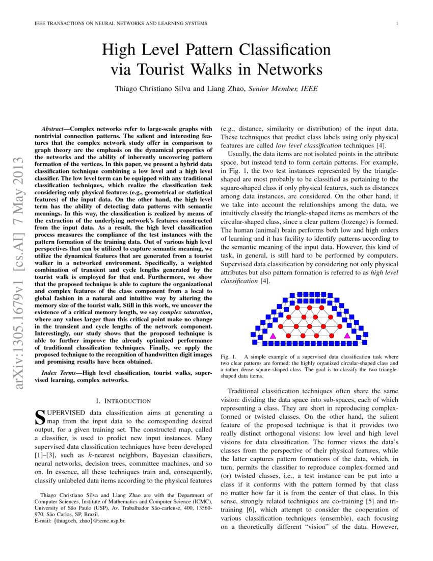 High Level Pattern Classification via Tourist Walks in Networks | DeepAI
