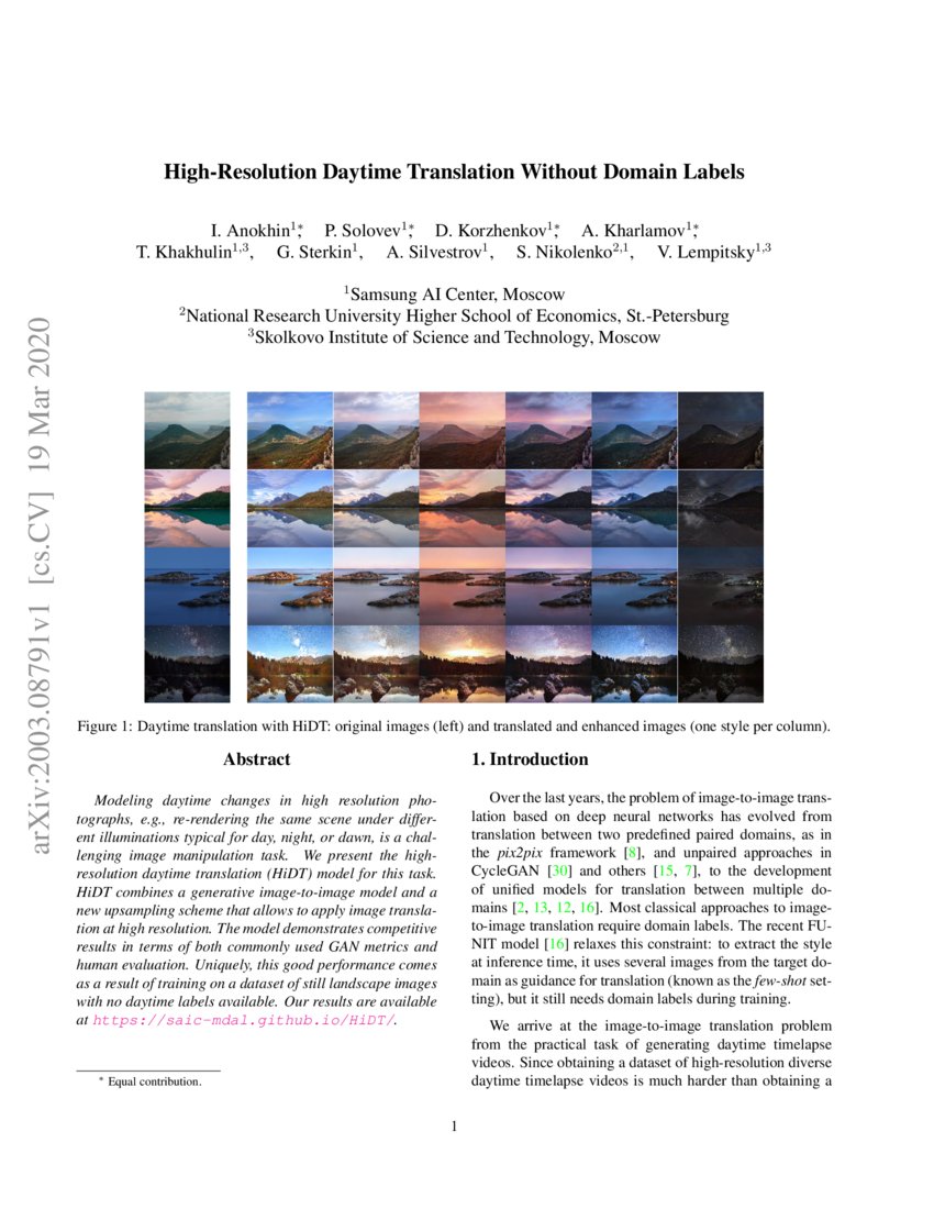 HIGH RESOLUTION DAYTIME TRANSLATION WITHOUT DOMAIN LABELS intelligence overview
