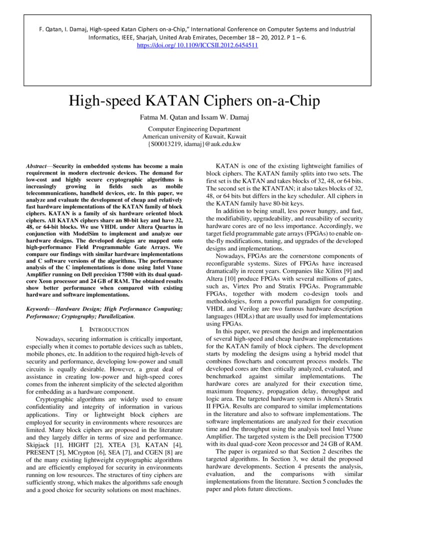 High-speed KATAN Ciphers on-a-Chip | DeepAI