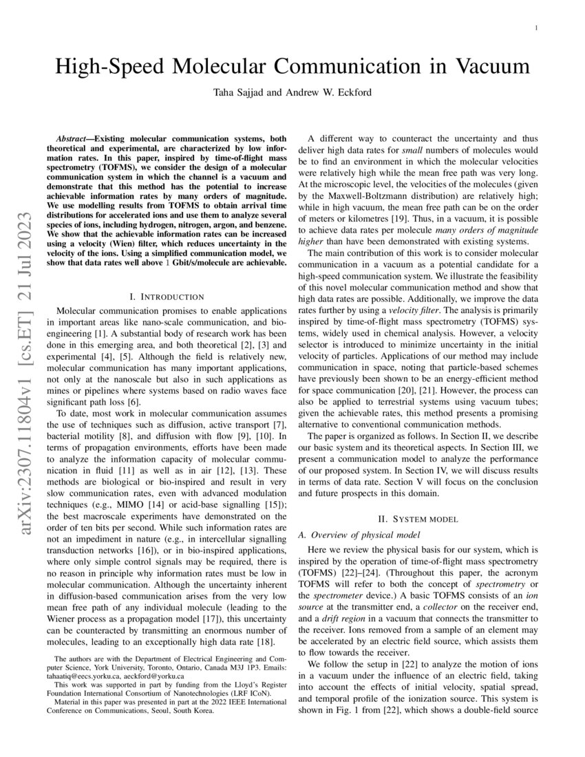 HighSpeed Molecular Communication in Vacuum DeepAI