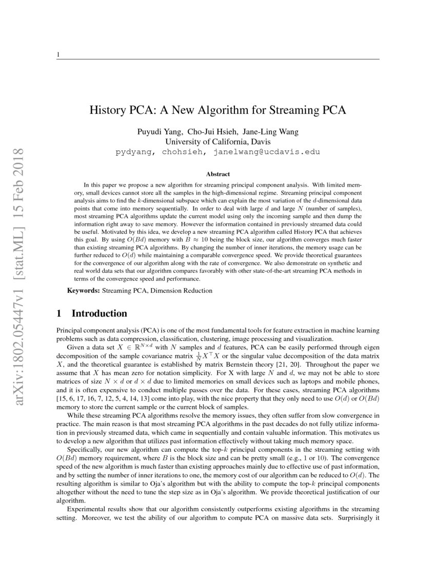 History PCA: A New Algorithm for Streaming PCA | DeepAI