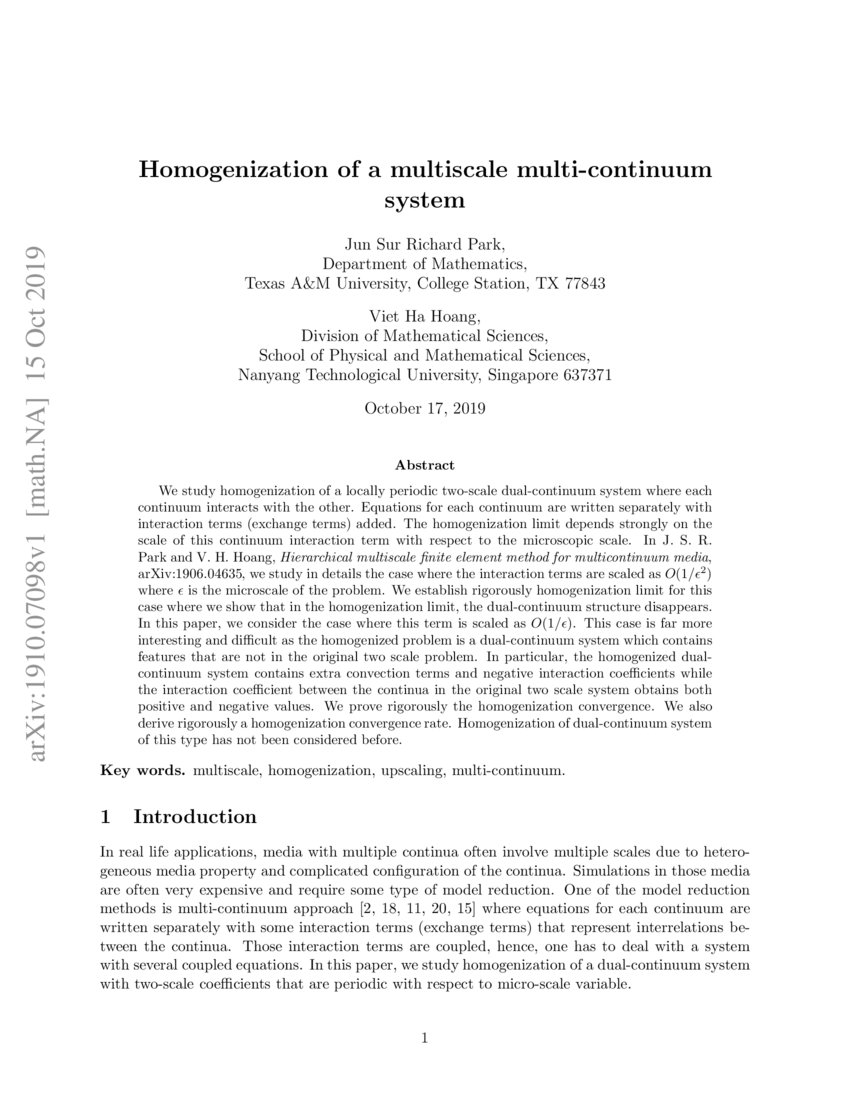 Homogenization of a multiscale multicontinuum system DeepAI