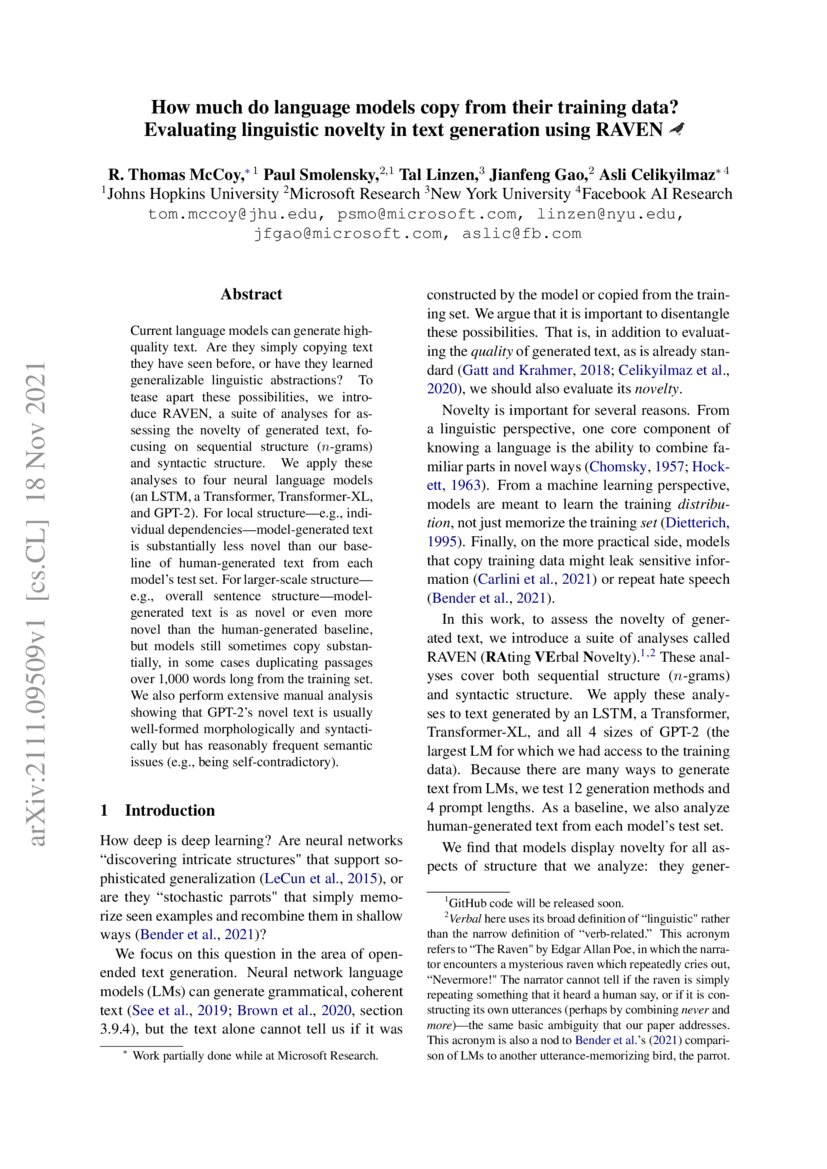 How much do language models copy from their training data? Evaluating linguistic novelty in text