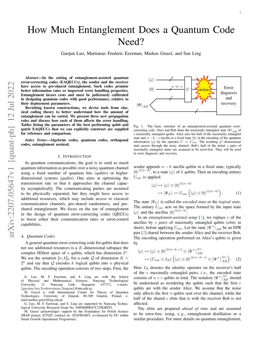 How Much Entanglement Does a Quantum Code Need? DeepAI