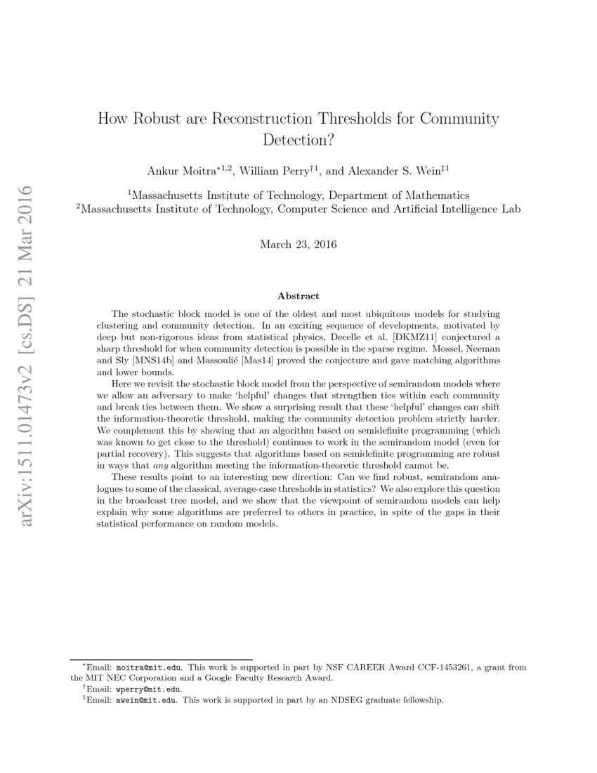 How Robust are Reconstruction Thresholds for Community Detection? DeepAI