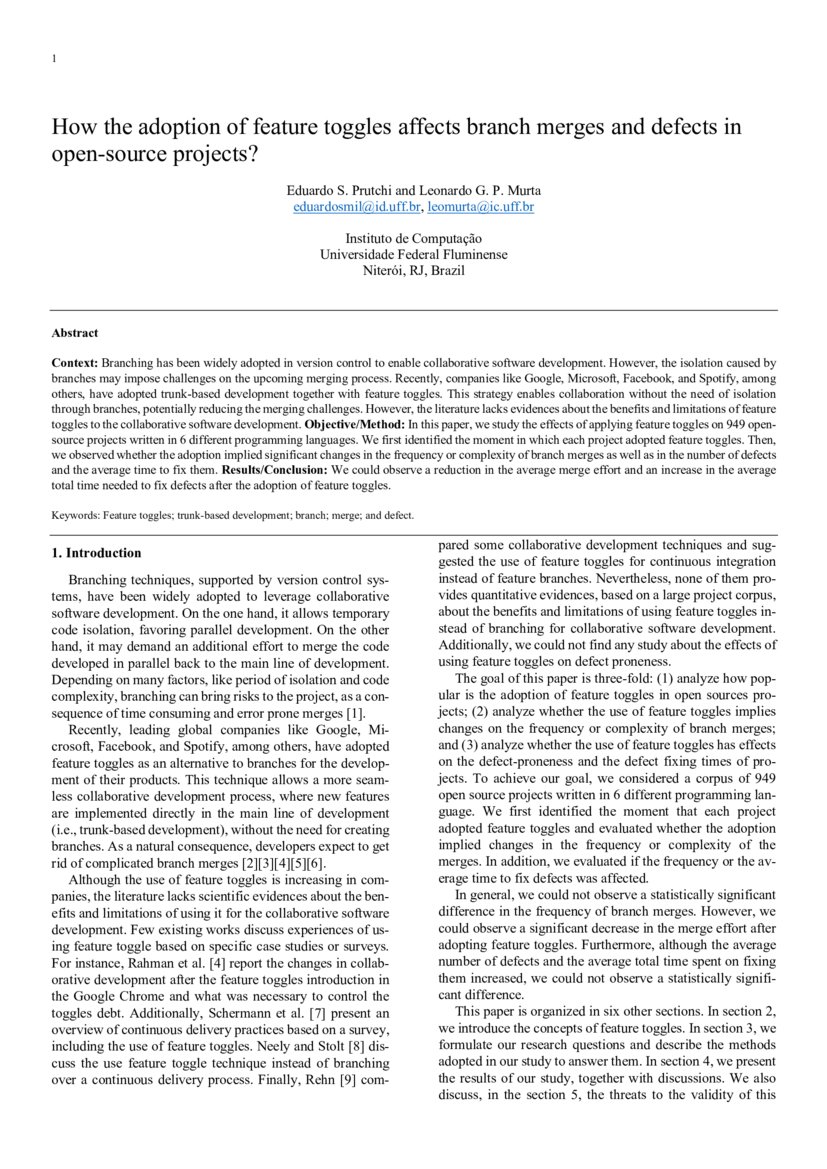 How the adoption of feature toggles affects branch merges and defects