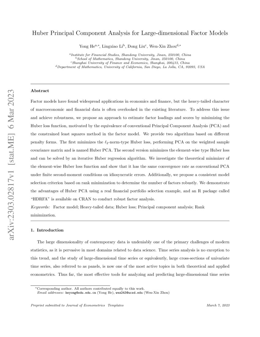 Huber Principal Component Analysis for Largedimensional Factor Models