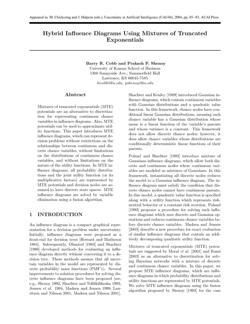 Hybrid Influence Diagrams Using Mixtures of Truncated Exponentials | DeepAI