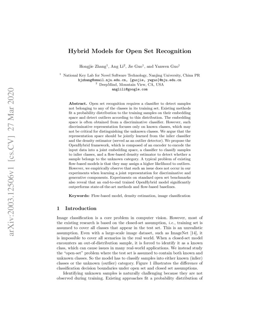 Hybrid Models for Open Set Recognition | DeepAI