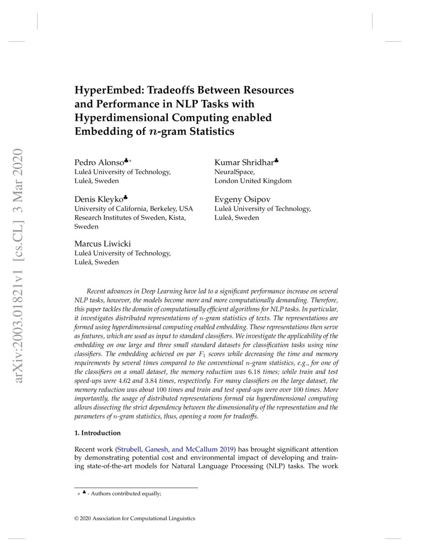 HyperEmbed: Tradeoffs Between Resources and Performance in NLP Tasks ...