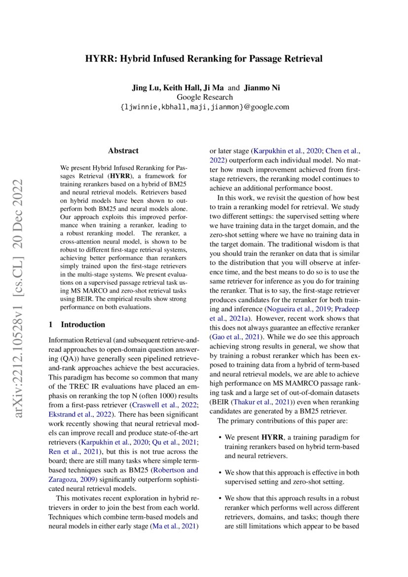 HYRR: Hybrid Infused Reranking for Passage Retrieval | DeepAI