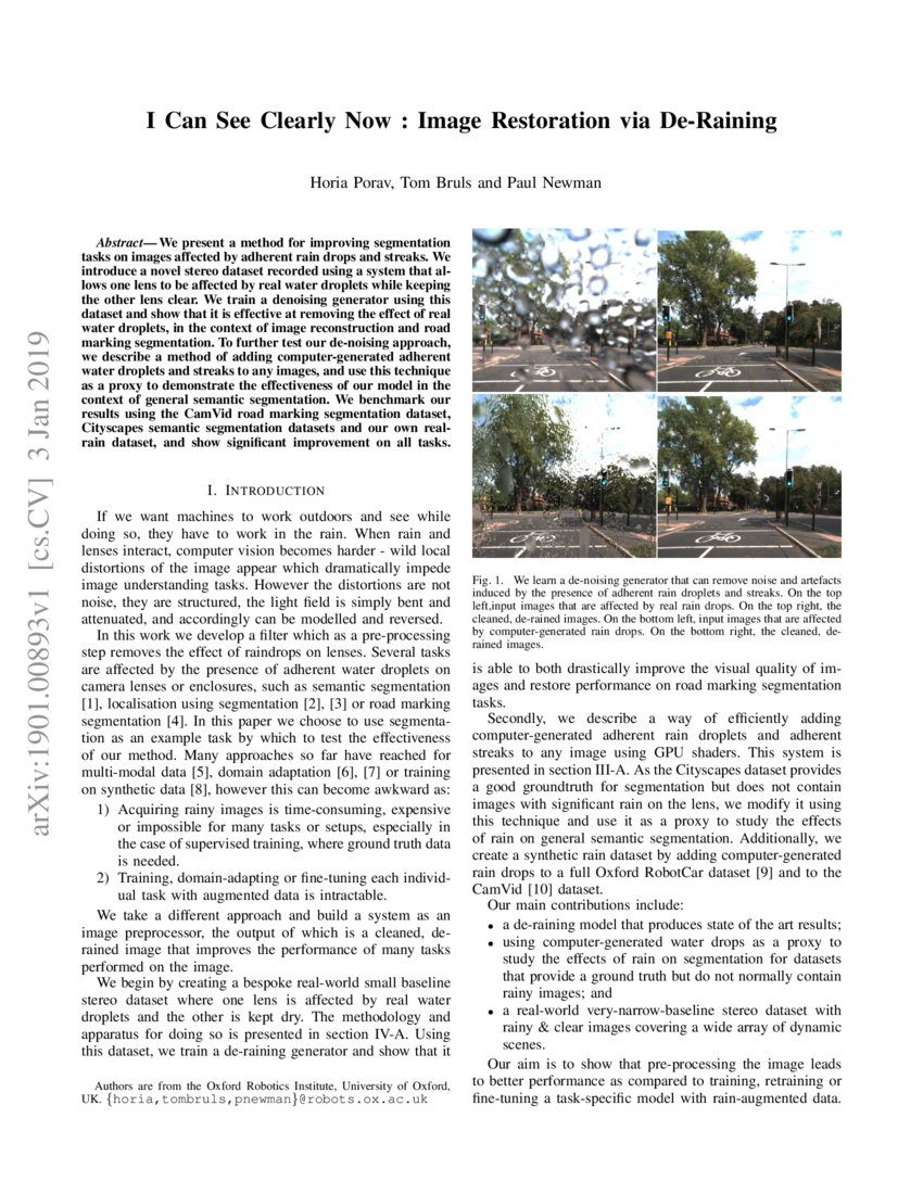 I Can See Clearly Now Image Restoration via DeRaining DeepAI