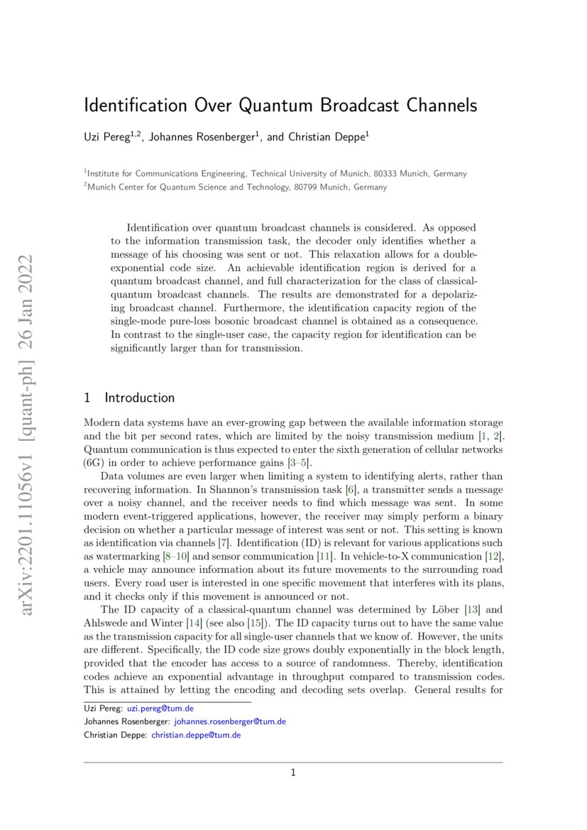 Identification Over Quantum Broadcast Channels DeepAI