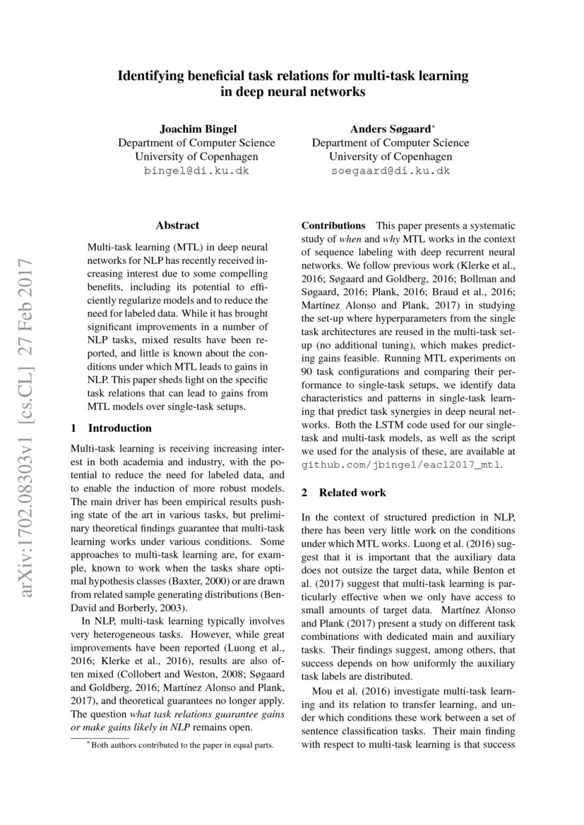 Identifying Beneficial Task Relations For Multi Task Learning In Deep Neural Networks Deepai