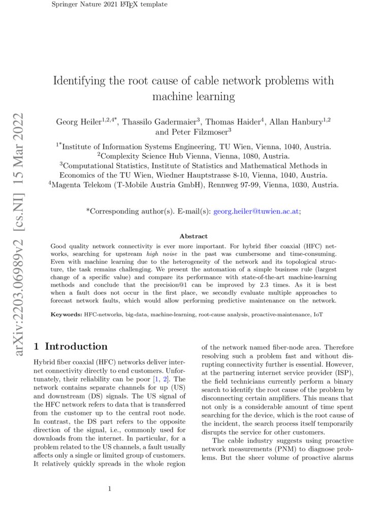 Identifying the root cause of cable network problems with machine ...
