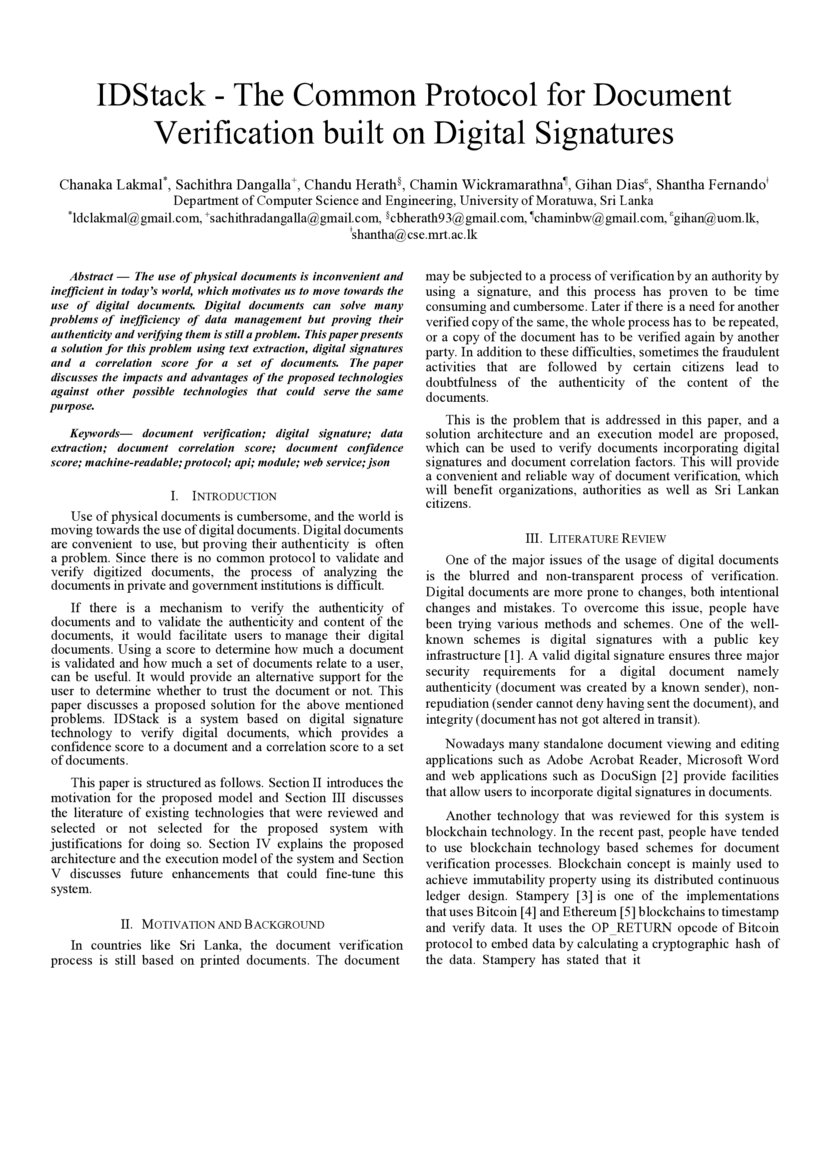 IDStack The Common Protocol for Document Verification built on Digital Signatures DeepAI