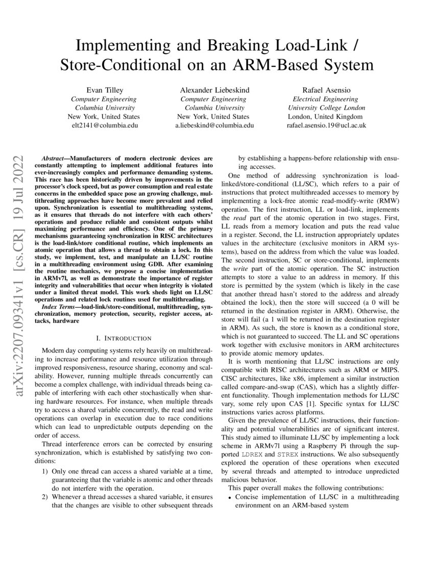 Implementing and Breaking LoadLink / StoreConditional on an ARMBased System DeepAI