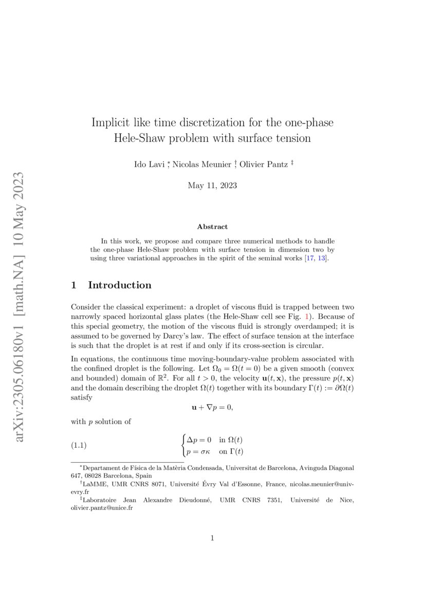 Implicit like time discretization for the onephase HeleShaw problem
