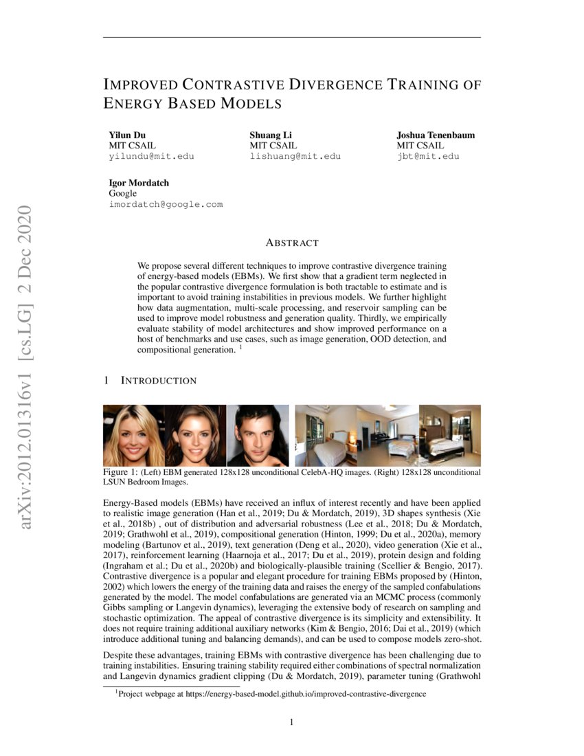 Improved Contrastive Divergence Training of Energy Based Models DeepAI