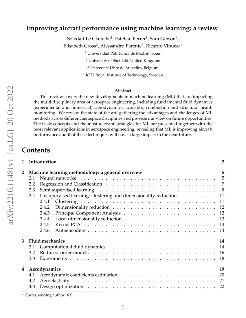 Improving aircraft performance using machine learning a review DeepAI