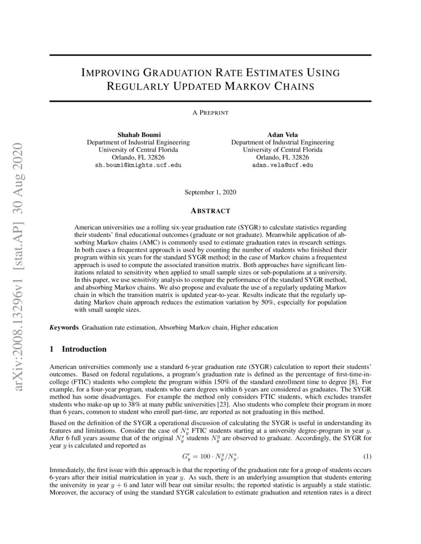 Improving Graduation Rate Estimates Using Regularly Updated Markov
