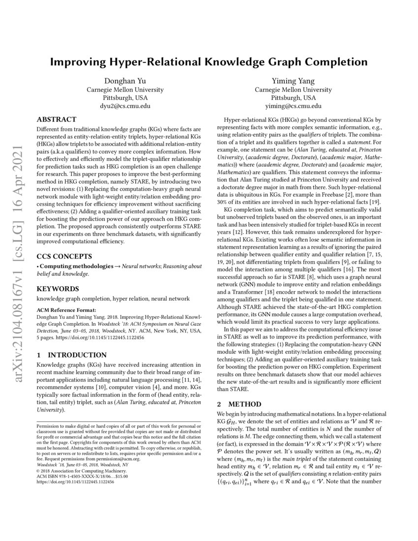 Improving HyperRelational Knowledge Graph Completion DeepAI