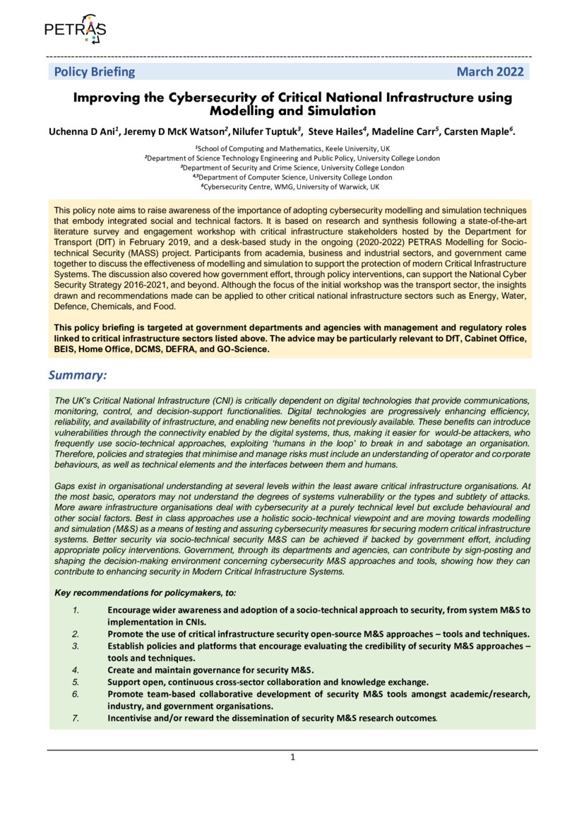Improving the Cybersecurity of Critical National Infrastructure using ...