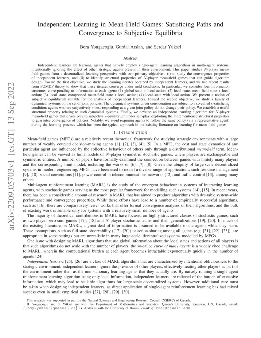Independent Learning in MeanField Games Satisficing Paths and