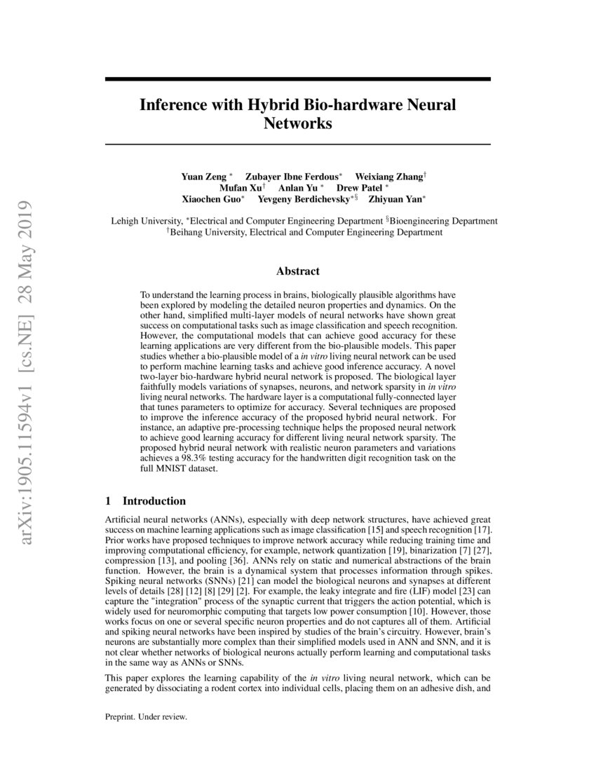Inference with Hybrid Bio-hardware Neural Networks | DeepAI