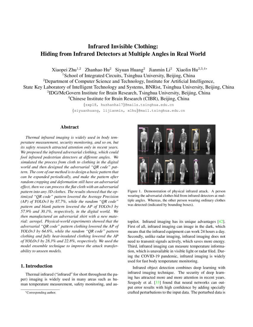 Infrared Invisible Clothing:Hiding from Infrared Detectors at Multiple ...