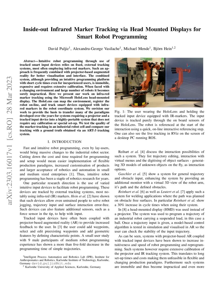 Insideout Infrared Marker Tracking via Head Mounted Displays for Smart