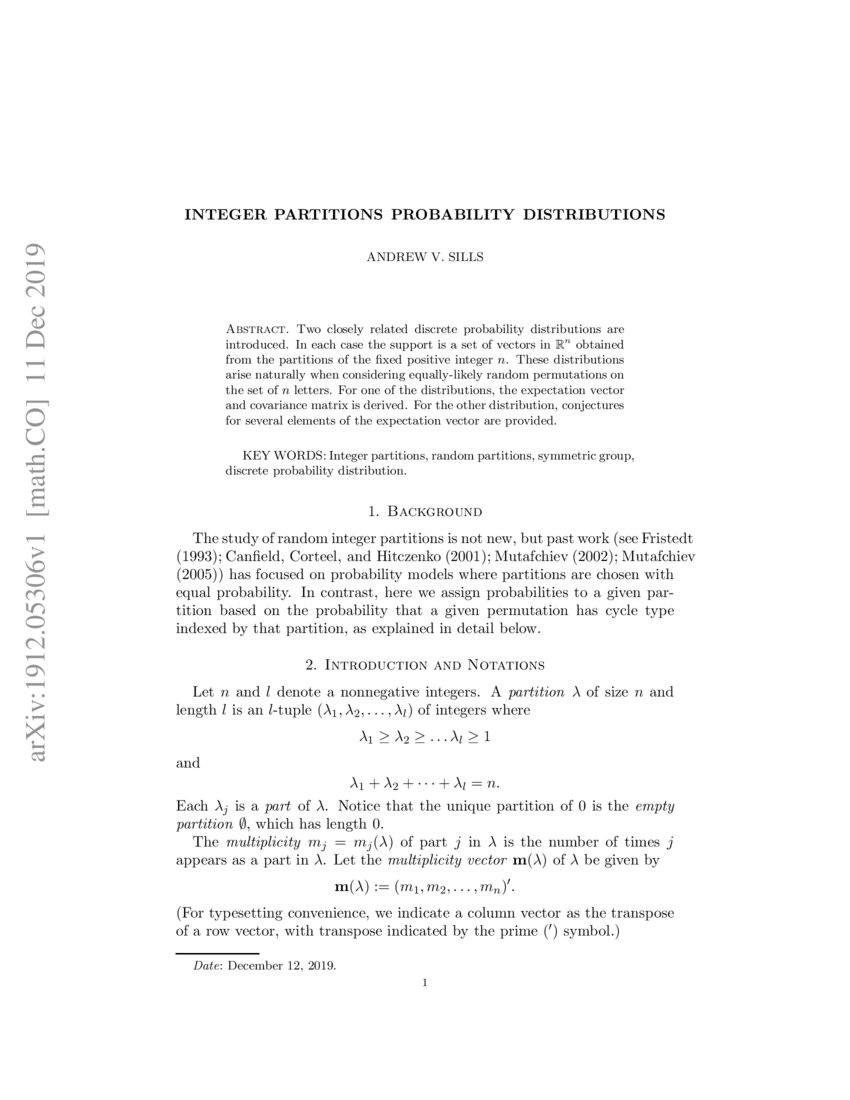 Integer Partitions Probability Distributions DeepAI