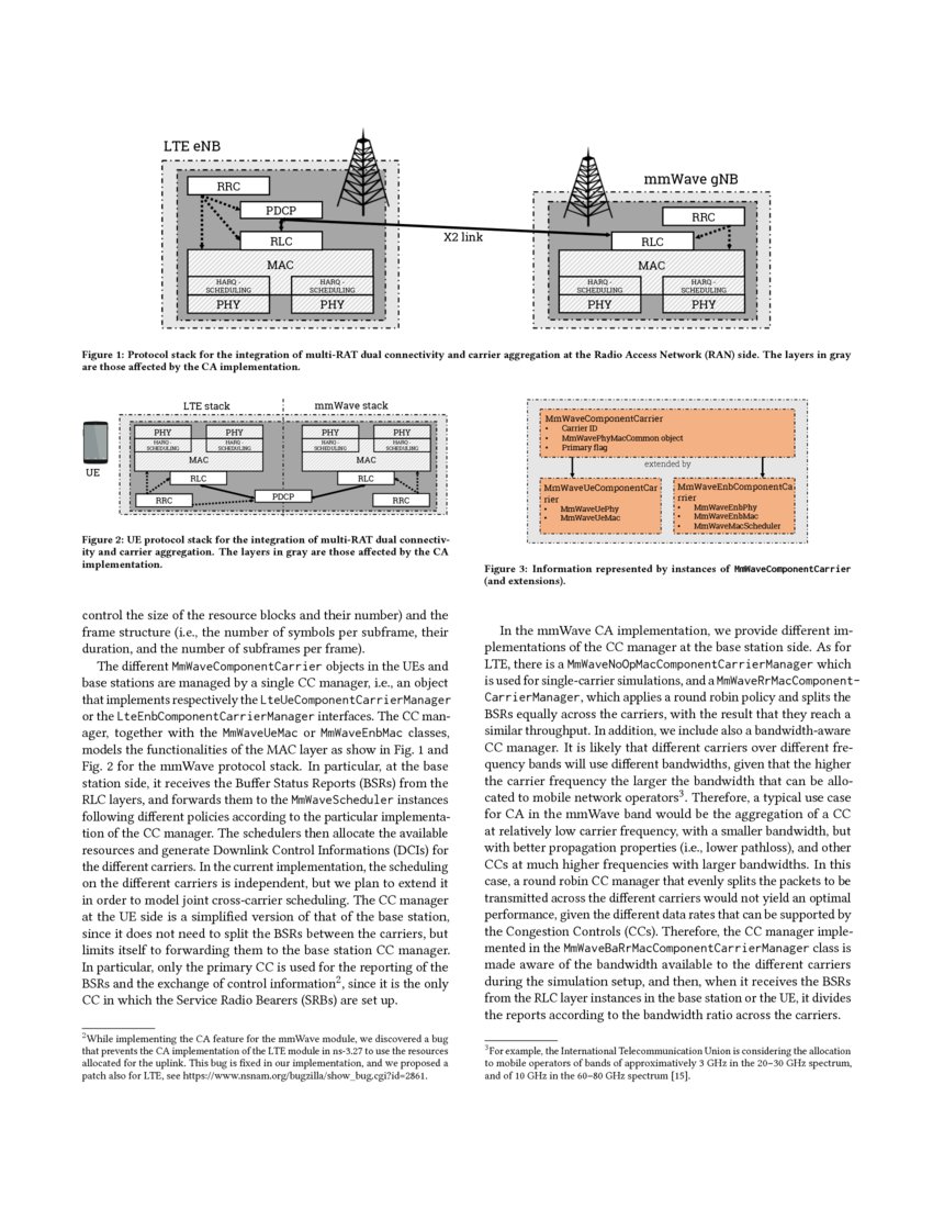 Integration of Carrier Aggregation and Dual Connectivity for the ns3