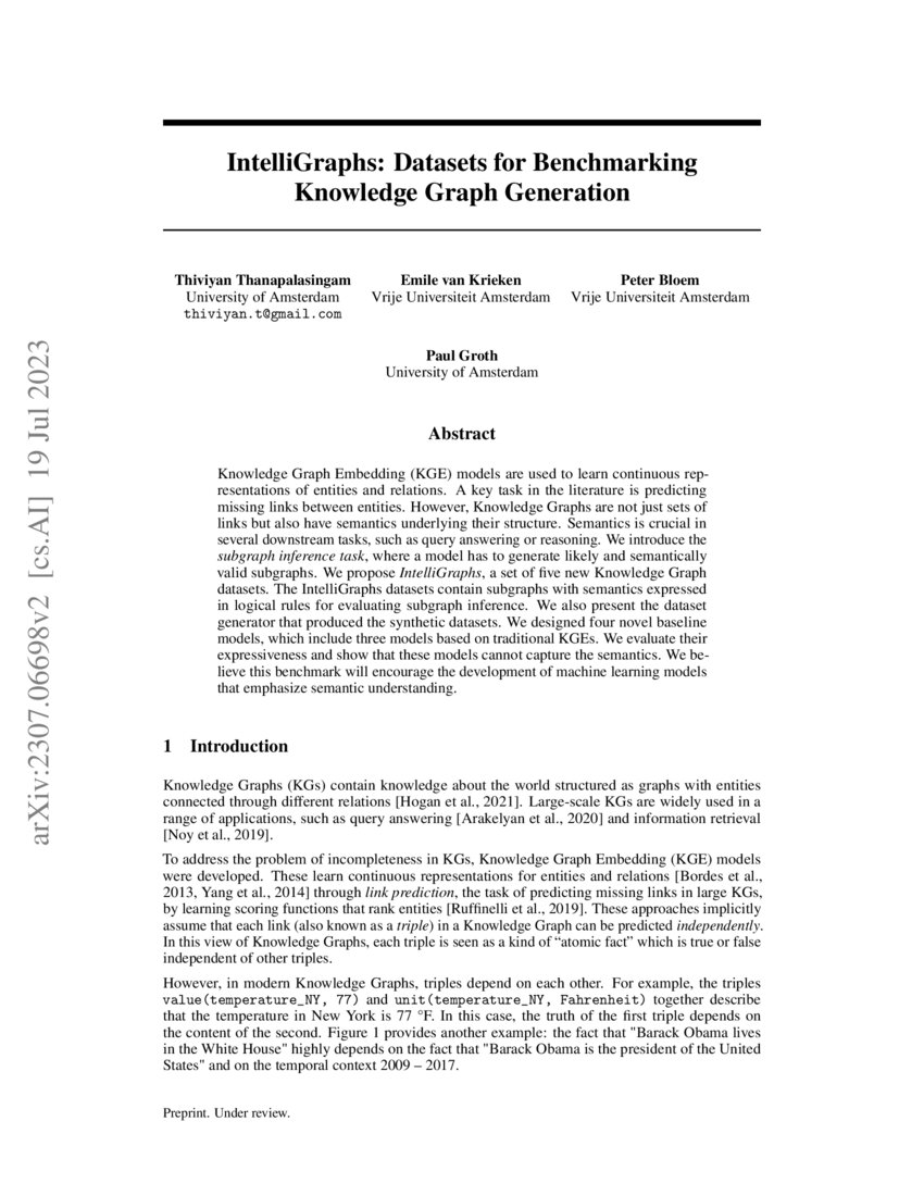IntelliGraphs: Datasets for Benchmarking Knowledge Graph Generation ...