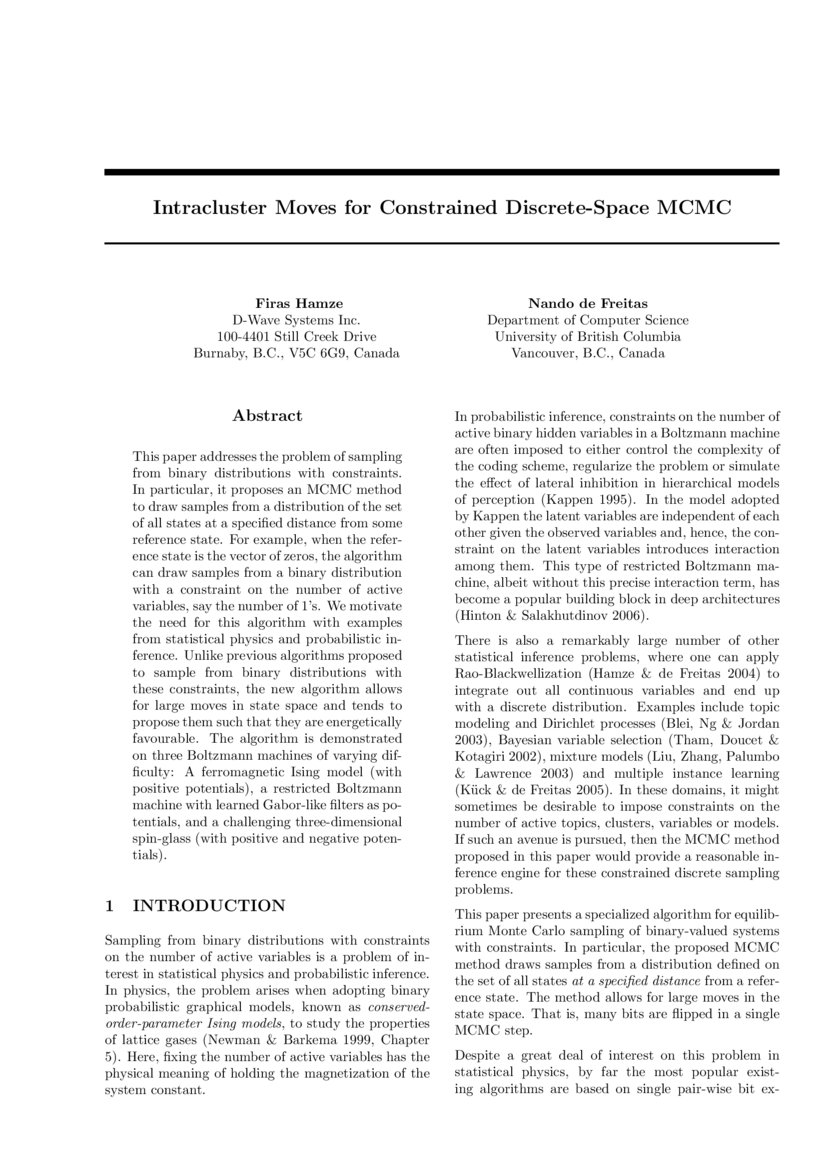Intracluster Moves For Constrained Discrete Space Mcmc Deepai