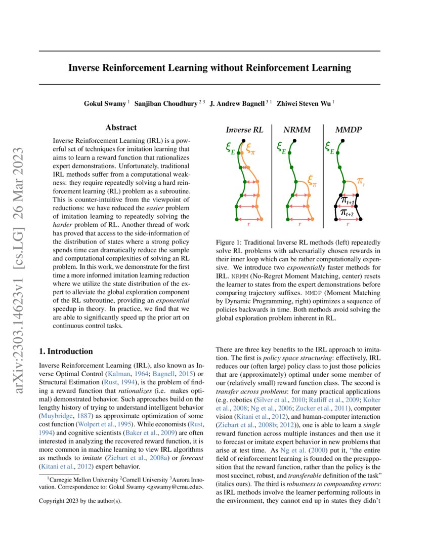 Inverse Reinforcement Learning Without Reinforcement Learning Deepai Inverse Reinforcement Learning Without Reinforcement Learning Deepai