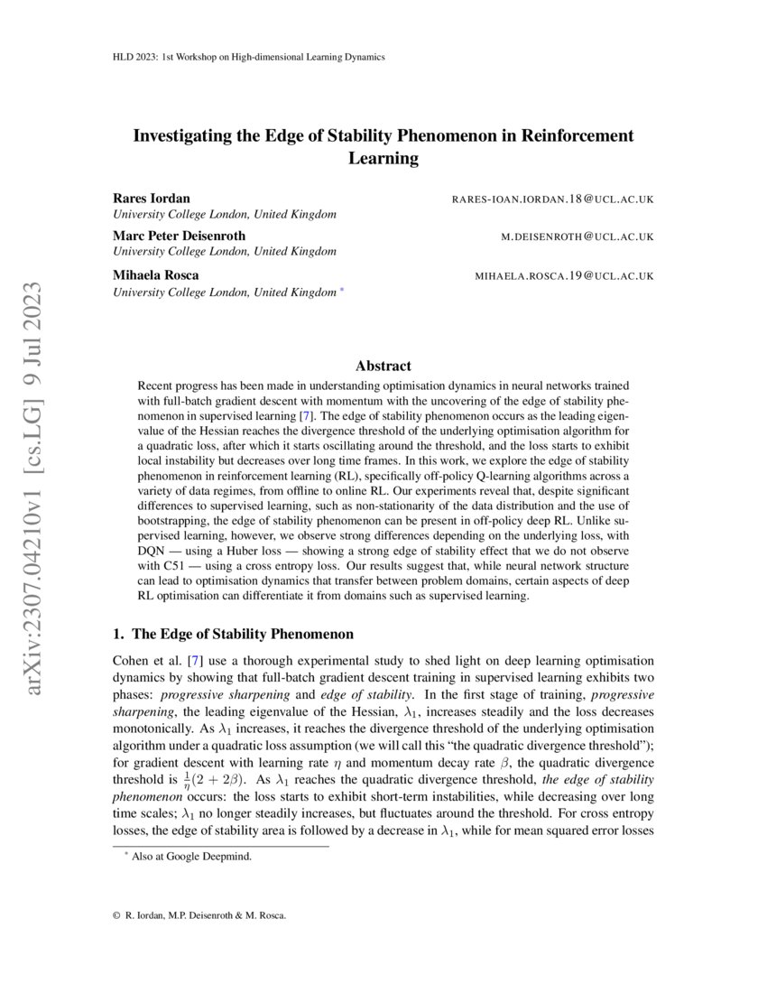 Investigating the Edge of Stability Phenomenon in Reinforcement ...