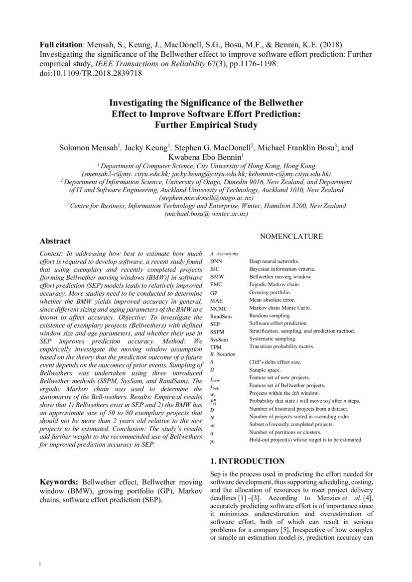 Investigating the Significance of the Bellwether Effect to Improve