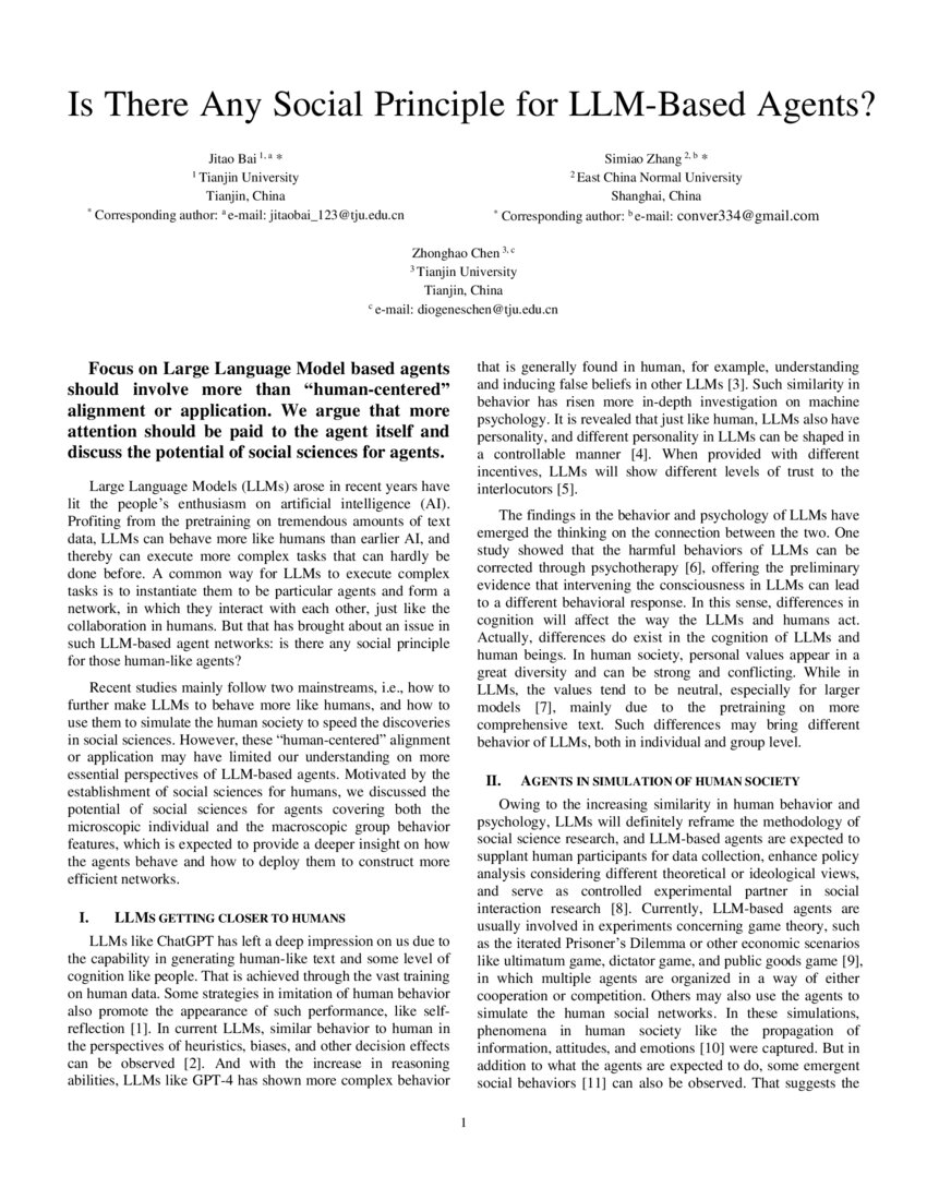 Is There Any Social Principle for LLM-Based Agents? | DeepAI