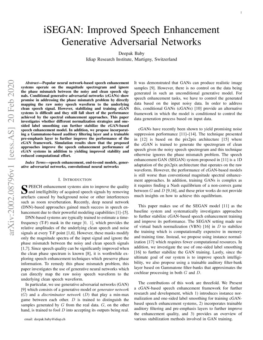iSEGAN Improved Speech Enhancement Generative Adversarial Networks