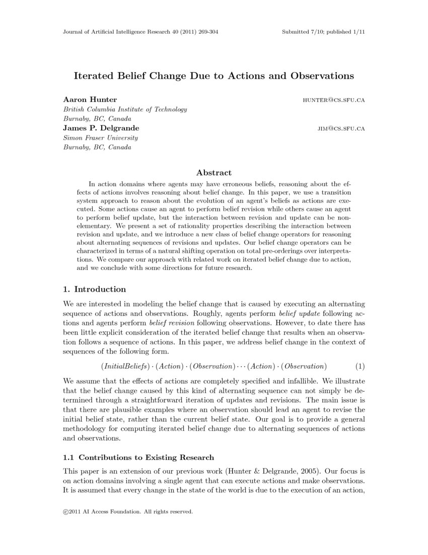 Iterated Belief Change Due to Actions and Observations DeepAI