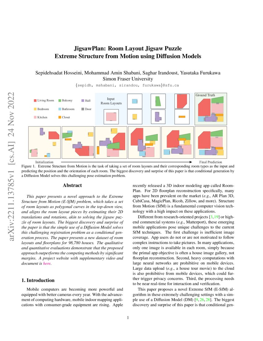 JigsawPlan Room Layout Jigsaw Puzzle Extreme Structure from Motion
