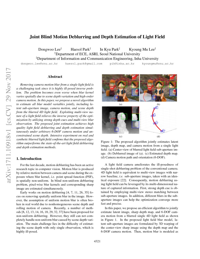 Joint Blind Motion Deblurring and Depth Estimation of Light Field DeepAI